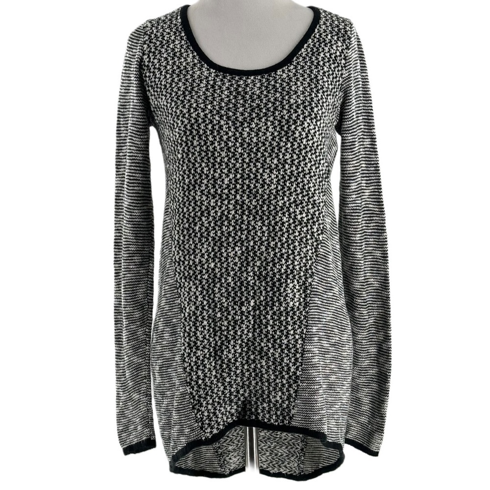 AB Studio houndstooth knit sweater size XS black white long sleeve tunic